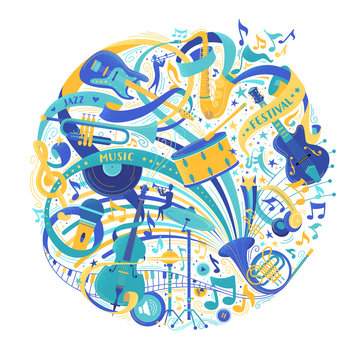 Musical instruments store assortment flat vector illustration