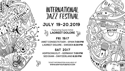 International jazz festival web banner outline vector template