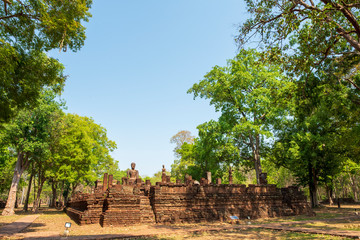 Wat temple in Kamphaeng Phet Historical Park Thailand.