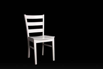 Modern white chair on black background.