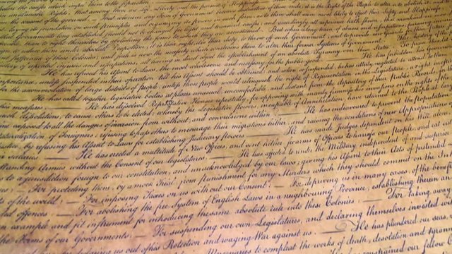 This is a shot of a prop representing the Declaration of Independence from the United States of America.