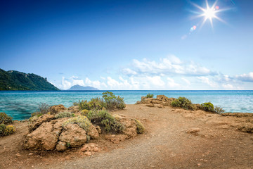 Summer road background of free space for your decoration and ocean landscape. 