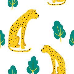 vector cute cheetah wild cat seamless pattern