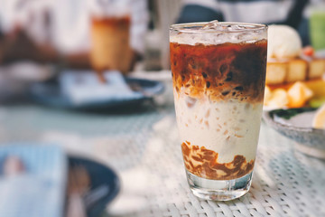 Ice coffee on the table ready to drink in afternoon.