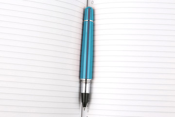 pen lying on an open notebook.. subjects for business and education.