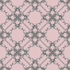 Silver chain glamour baroque style seamless pattern background.