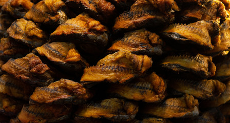 Dry fish in the market , smoked fish