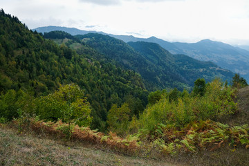 Fototapeta na wymiar Amazing caucasus mountains of Khulo village, Adjara region, Georgia. View from Tago village. Colorful autumn season
