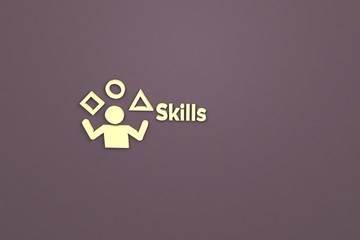 Illustration of Skills with yellow text on purple background