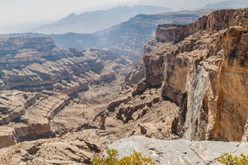 Wadi Ghul canyon in Hajar Mountains, Oman