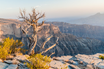 Wadi Ghul canyon in Hajar Mountains, Oman