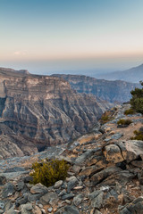 Wadi Ghul canyon in Hajar Mountains, Oman