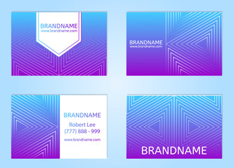 Fototapeta premium Vector set of business cards, flayers, banners with abstract geometric line pattern background for business brochure cover design. Blue-violet vector banner poster template.