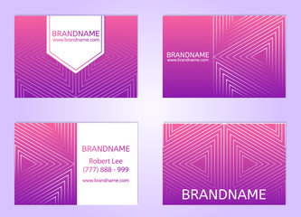 Vector set of business cards, flayers, banners with abstract geometric line pattern background for business brochure cover design. Pink, violet vector banner poster template.