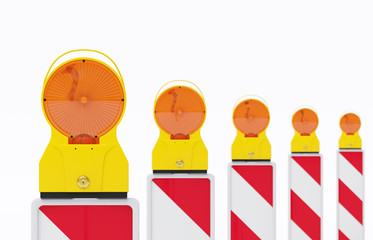 Baustelle Sperre Symbolbild - Viele Warnbaken mit Signallicht Gehäuse gelb - Glas gelb - folgen...