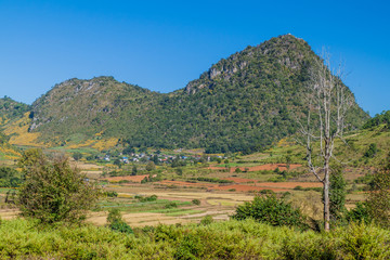 Naklejka premium Rural landscape in the area between Kalaw and Inle, Myanmar