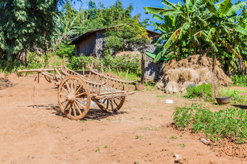 Fototapeta na wymiar Wooden cart in a village in the area between Kalaw and Inle, Myanmar