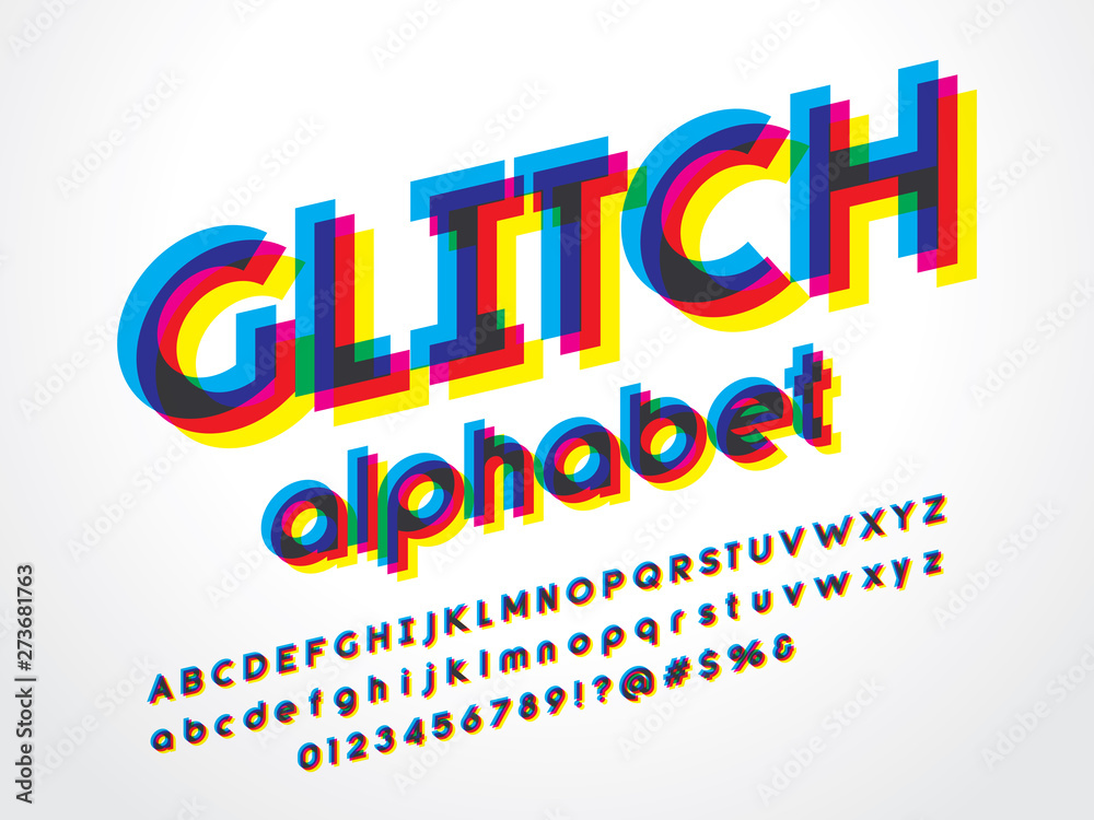 Fototapete overprint colors alphabet design with uppercase, lowercase, numbers and symbols