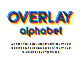 Overprint Colors alphabet design with uppercase, lowercase, numbers and symbols