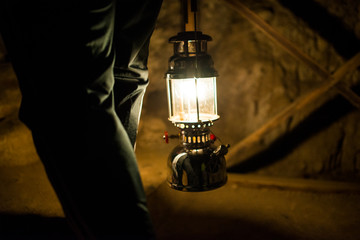 kerosene lantern in a cave
