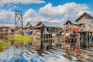 Fototapeta na wymiar Stilt houses of Inn Paw Khone village at Inle lake, Myanmar