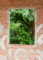 Brick on vintage plaster walls with windows