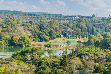 Fototapeta na wymiar Aerial view of a lake in National Kandawgyi Botanical gardens in Pyin Oo Lwin, Myanmar