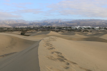 Spaziergang durch das Naturreservat der Dünen von Maspalomas. Gran Canaria , Spanien