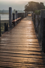 U Bein bridge over Taungthaman lake in Amarapura near Mandalay, Myanmar