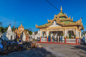 MANDALAY, MYANMAR - DECEMBER 4, 2016: Part of Kuthodaw pagoda complex in Mandalay, Myanmar