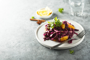 Red cabbage salad with fresh orange