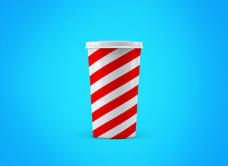 Obraz premium Soda cup. Paper cup on background. Take away cinema cola. Big cardboard cup of beverages to go mockup. 
