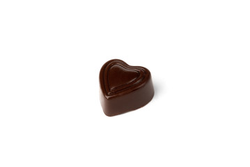 Chocolate sweet in heart shape isolated on white background.