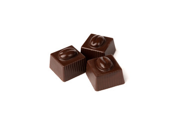 Three coffee sweets praline isolated on white background. 