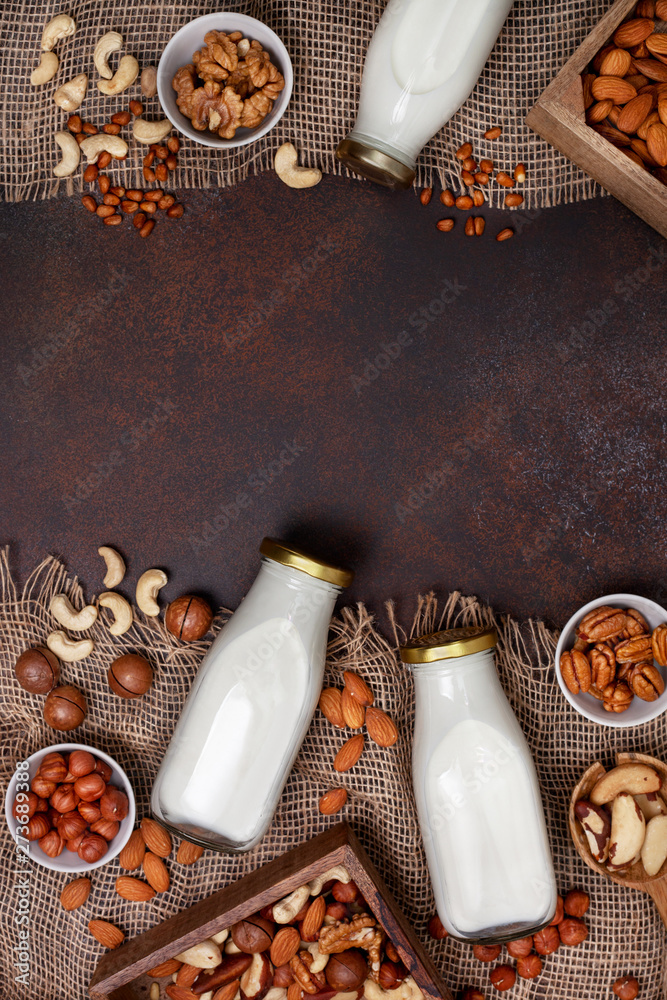 Canvas Prints nut milk in glass bottles