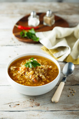 Homemade lentil soup with vegetables