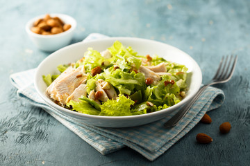 Homemade chicken salad with almond nuts