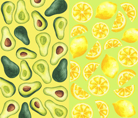 watercolor avocados and lemons