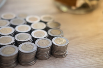 Many Thai baht coin stack