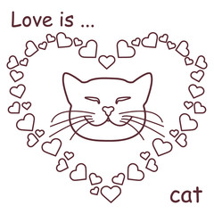 many hearts and cute cat. Valentine's Day