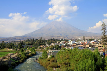 Panoramic View of Misti Volcano and Chili River as Seen from Arequipa Old City Centre, Arequipa,...