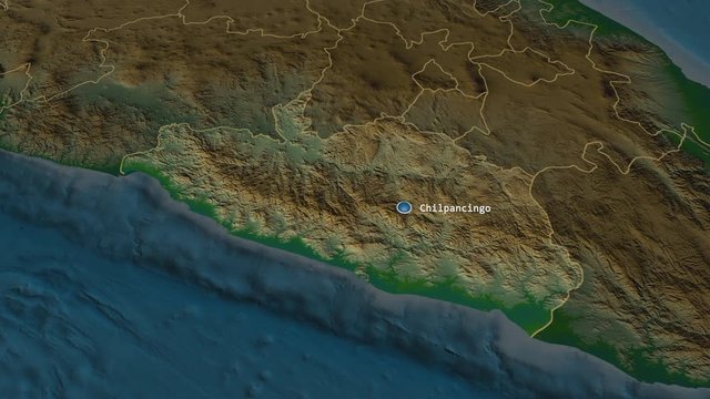 Guerrero - state of Mexico zoomed on the physical map of the globe. Animation 3D