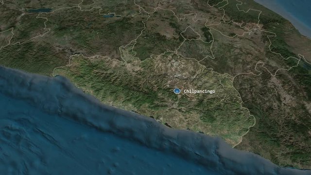 Guerrero - state of Mexico zoomed on the satellite map of the globe. Animation 3D