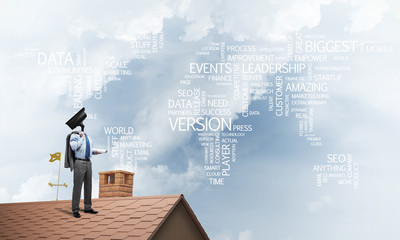 Concept of home security and privacy protection with camera headed man