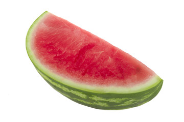 fresh red slice of watermelon without seeds isolated on white background