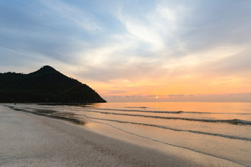 Tropical sunrise on the beach in Sam Roi Yot National Park, Thailand.