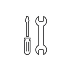 Repair icon grey. Wrench and screwdriver icon. Settings icon isolated