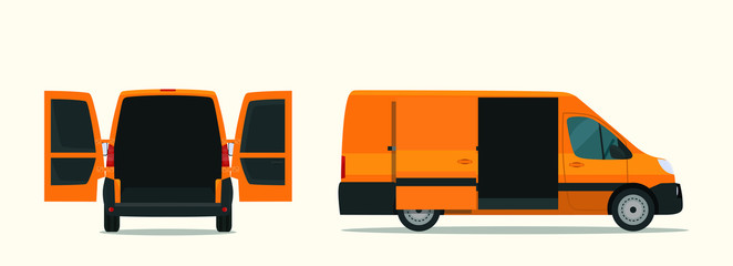 Сargo van with open cargo door. Vector flat style illustration. © lyudinka