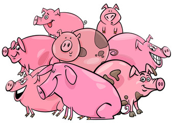 pigs farm animal cartoon characters group