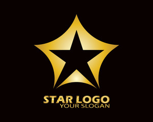 Obraz premium Gold Star Logo Vector in Elegant Style with Black Background - Vector